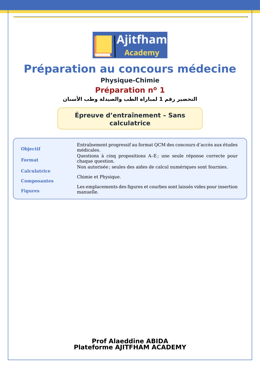 Couverture du livre « Préparation au Concours Médecine — Physique-Chimie n°1 »
