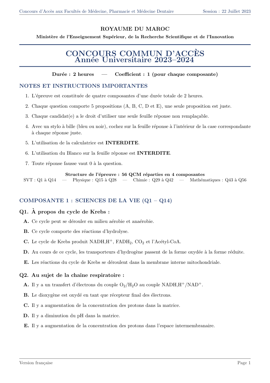 Couverture du livre « Concours d'Accès Médecine, Pharmacie et Médecine Dentaire — Session 2023 »